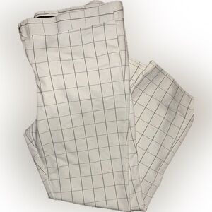 Amanda + Chelsea white pants with black/ dark blue checkered lines. Size 14
